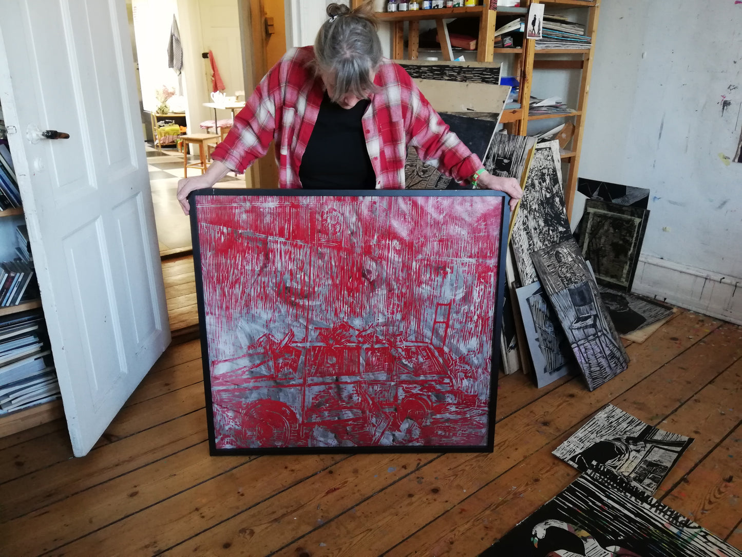 Atelierbillede med "Uden titel"