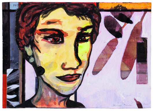 Gina. 2021. Akvarel og collage på papir. 15 x 21