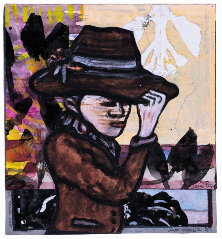 Glimmung. 2021. Blæk, akvarel og collage på papir. 20,5 x 19 cm.