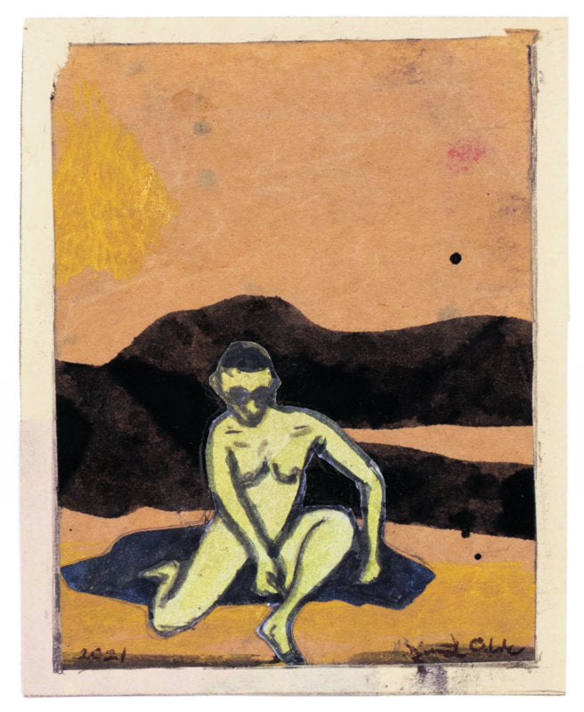 Femern. 2021. Blæk og collage på papir. 9,5 x 8 cm.