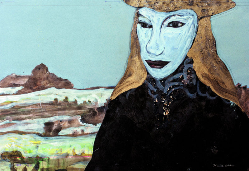 Malene. Klippinge Bjerge. 2019. Blæk, mica, akvarel og collage på papir. 21 x 30,5 cm.