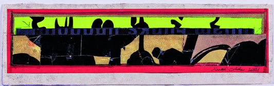 Uden titel. U år. Blæk og collage på papir. 6,5 x 21,5 cm.