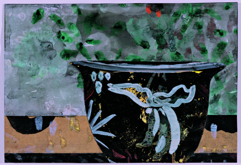 Uden titel. 2021. Blæk, akvarel og collage på papir. 21 x 31 cm.