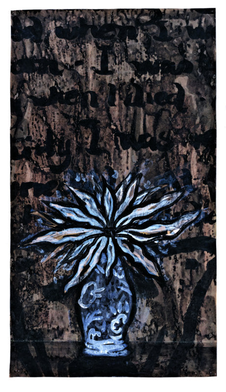 Høstblomst. 2021. Blæk, akryl og collage på papir. 67 x 38 cm.