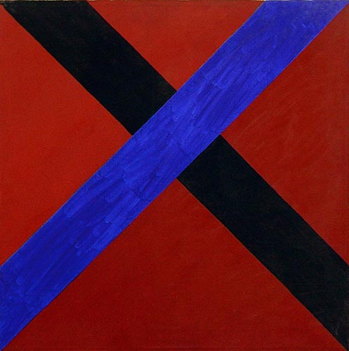 Blåt/sort kryds i rødt