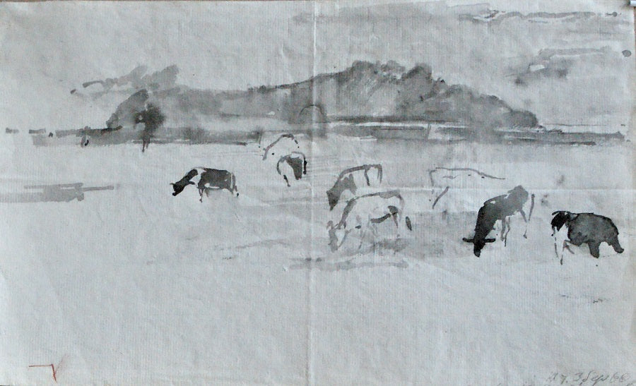 Solen lige bag skov. Betegnet søndag 56 kl. 7. 3. september