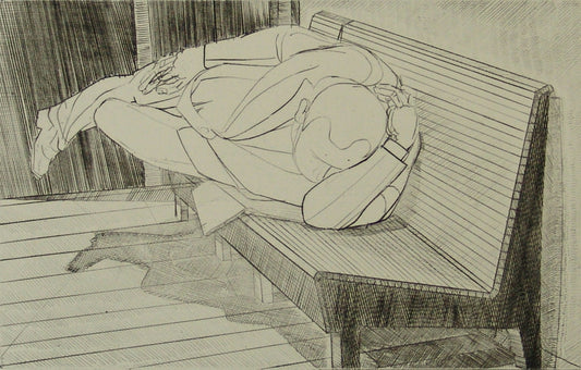 Sovende mand på bænk