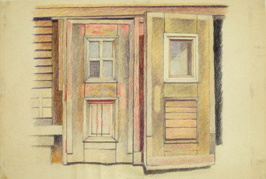 (Røde døre i gammelt skur)