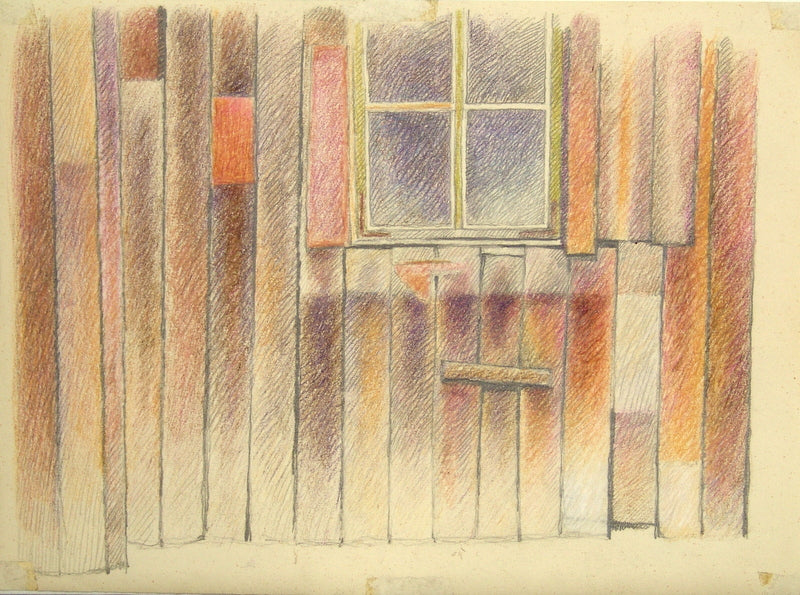 (Brædder og og vindue på gammelt skur)