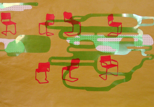 "Landskab med røde stole"