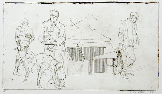 Mand med bind for øjnene med hund