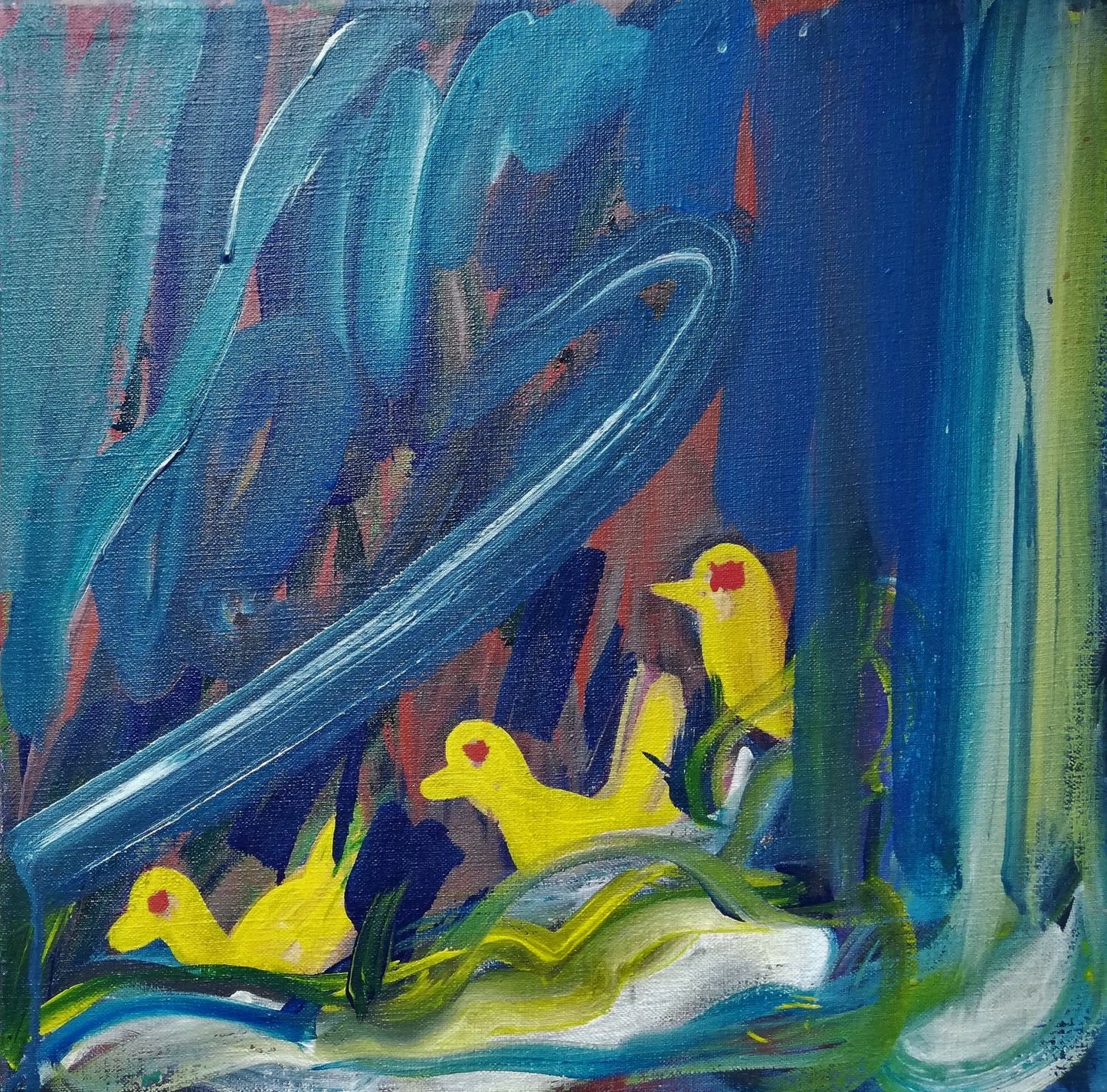 Skitse, tre kyllinger.