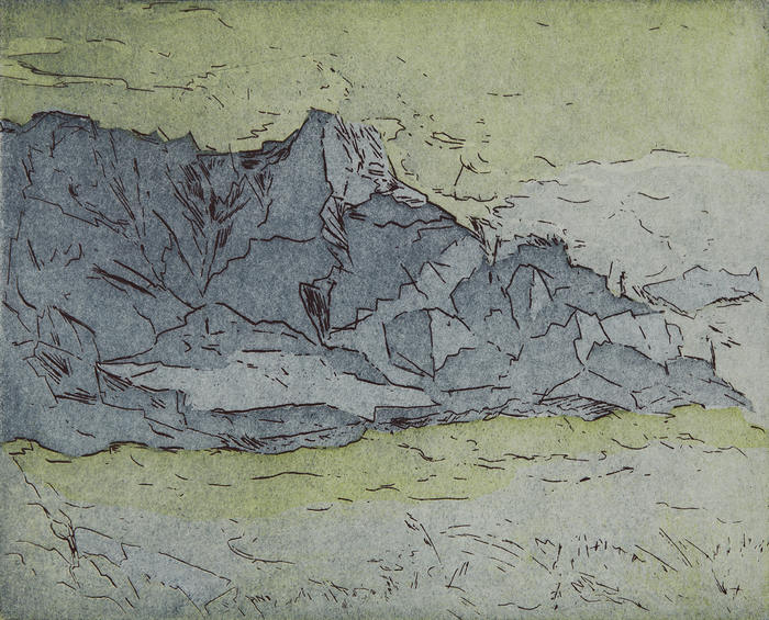 Klippeskær og skumsprøjt. Gul. Bornholm