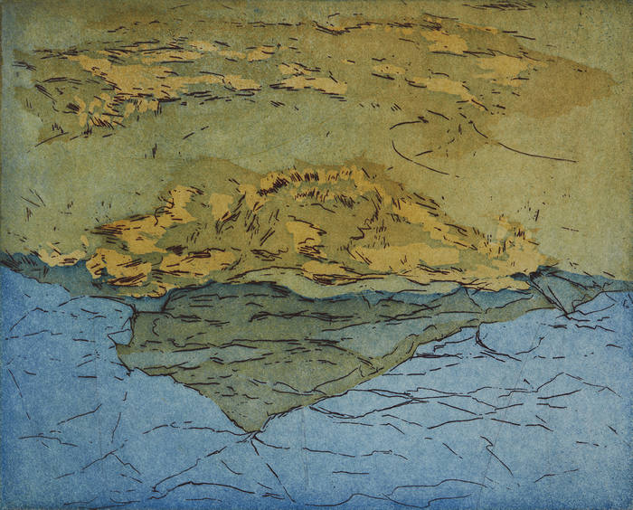 Tangøer og flad klippe. Grøn. Bornholm