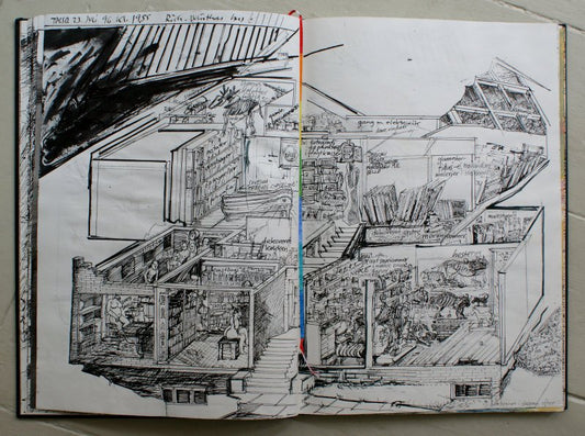 Opslag i tegnet dagbog - En tegning forestillende Richard Winthers hus