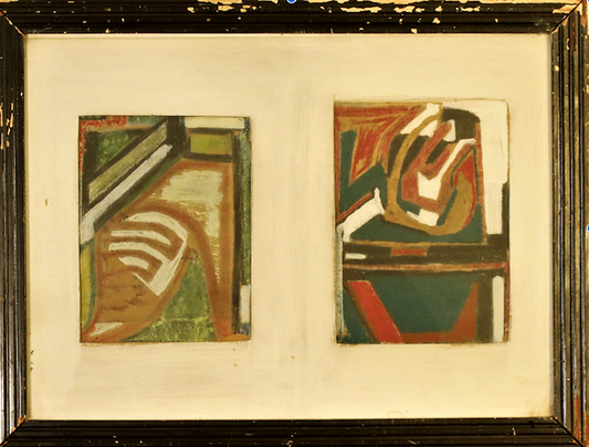 To tegninger i ramme, pastel. 50'erne, ikke  sign. 16,5x12,5 og 18x13 cm. Kat. nr. 15